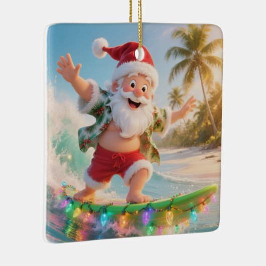 Surfing Santa Tropical Christmas Keramisch Ornament (Rechts)