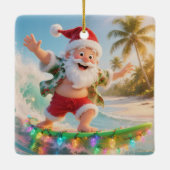 Surfing Santa Tropical Christmas Keramisch Ornament (Achterkant)