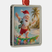 Surfing Santa Tropical Christmas Metalen Ornament (Rechts)