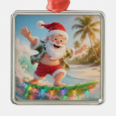 Surfing Santa Tropical Christmas Metalen Ornament (Voorkant)