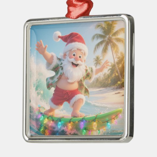 Surfing Santa Tropical Christmas Metalen Ornament (Links)