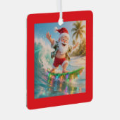 Surfing Santa Tropical Christmas Metalen Ornament (Voorkant Rechts)