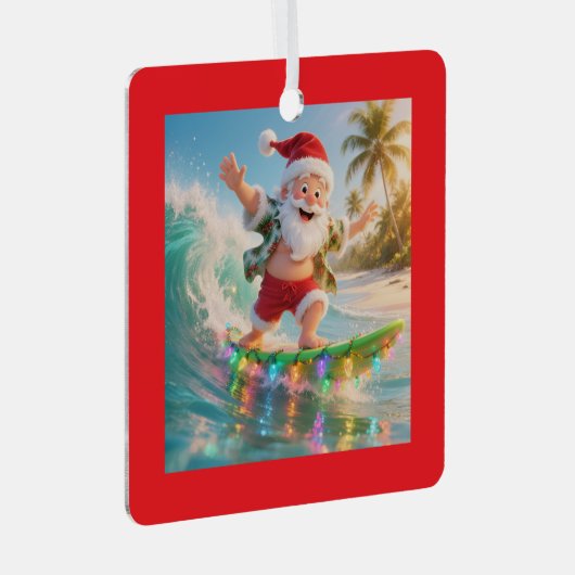 Surfing Santa Tropical Christmas Metalen Ornament (Voorkant Rechts)