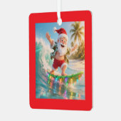 Surfing Santa Tropical Christmas Metalen Ornament (Voorkant links)