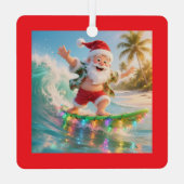 Surfing Santa Tropical Christmas Metalen Ornament (Achterkant)