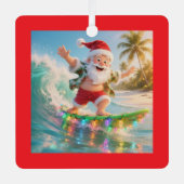 Surfing Santa Tropical Christmas Metalen Ornament (Voorkant)