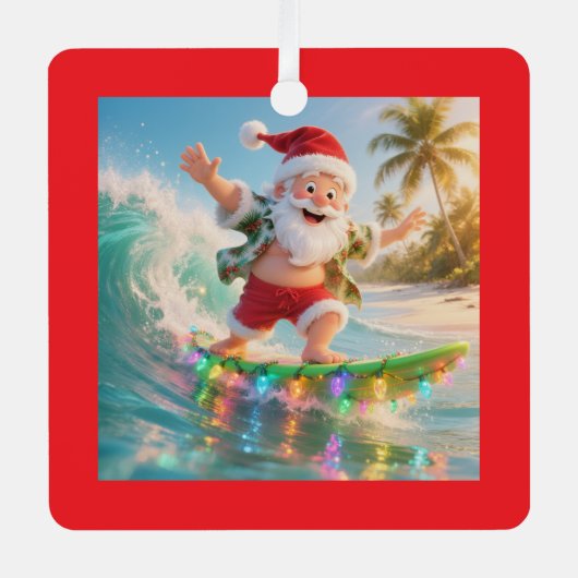 Surfing Santa Tropical Christmas Metalen Ornament (Voorkant)