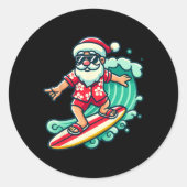 Surfing Santa Tropical Christmas Vacation Xmas In  Ronde Sticker (Voorkant)