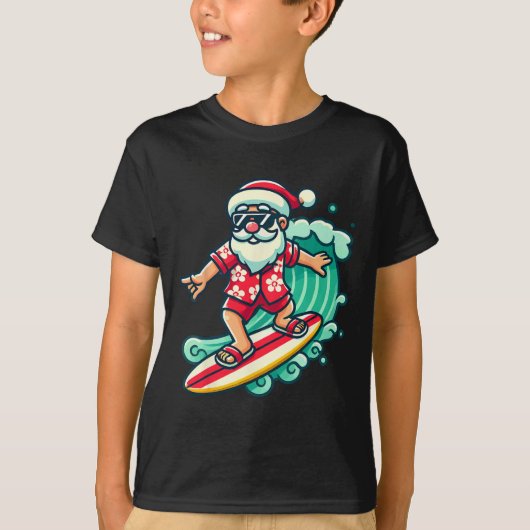 Surfing Santa Tropical Christmas Vacation Xmas In  T-shirt (Voorkant)