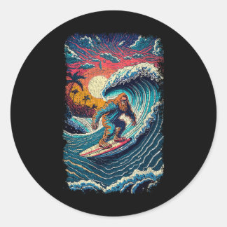 Surfing Sasquatch Shirt Art Teacher Big Wave Surfe Ronde Sticker