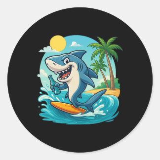 Surfing Shark - Wildlife Sea Lover Marine Biology  Ronde Sticker
