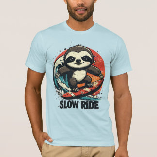Surfing Sloth Gifts – “Slow Ride” Retro Sunset T-shirt