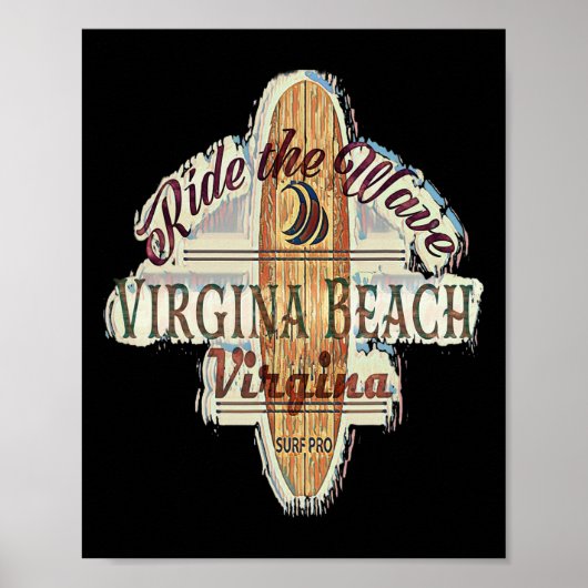 Surfing, Surfboard, Distressed Longboard Virginia Poster (Voorkant)