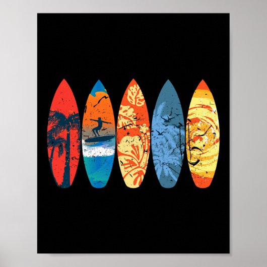 Surfing Surfer Palm Tree Surfboard Sunset Wave _1  Poster (Voorkant)