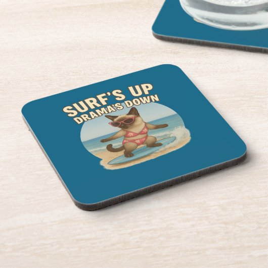 Surfing themed for Siamese Cat  Bier Onderzetter (Linkerzijde)