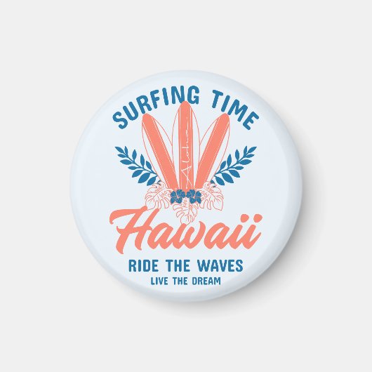 Surfing Time Hawaï Golven Rijden Magneet (Voorkant)