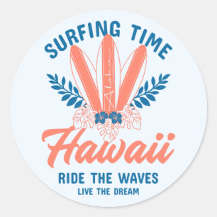 Surfing Time Hawaï Golven Rijden Ronde Sticker
