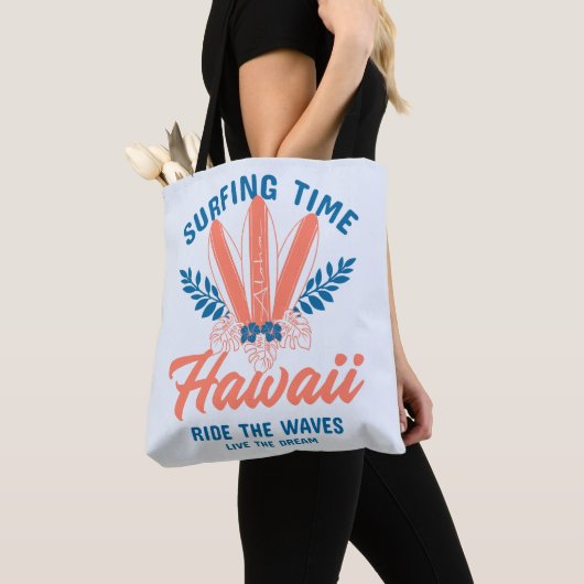 Surfing Time Hawaï Golven Rijden Tote Bag (Dichtbij)
