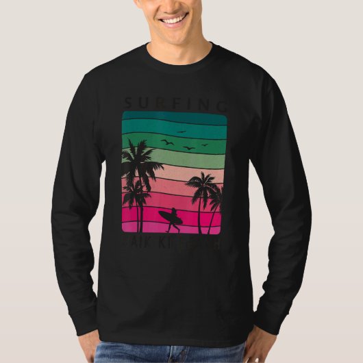 Surfing Waikiki Beach Hawaiian Sunset Palm Tree Su T-shirt (Voorkant)