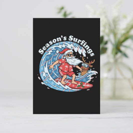 Surfings Funny Surfing Santa Hawaiian Bedankkaart (Staand voorkant)