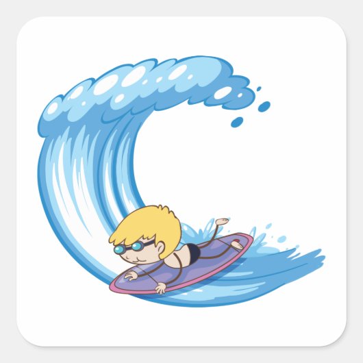 Surfjongen Blue Wave Square Sticker (Voorkant)
