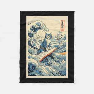 Surfkat Hokusai Great Wave bij Kanagawa Japan Fleece Deken