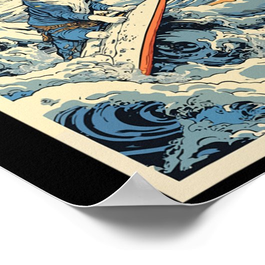 Surfkat Hokusai Great Wave bij Kanagawa Japan Poster (Hoek)