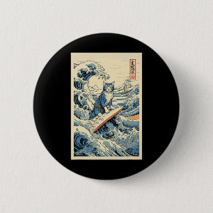 Surfkat Hokusai Great Wave bij Kanagawa Japan Ronde Button 5,7 Cm