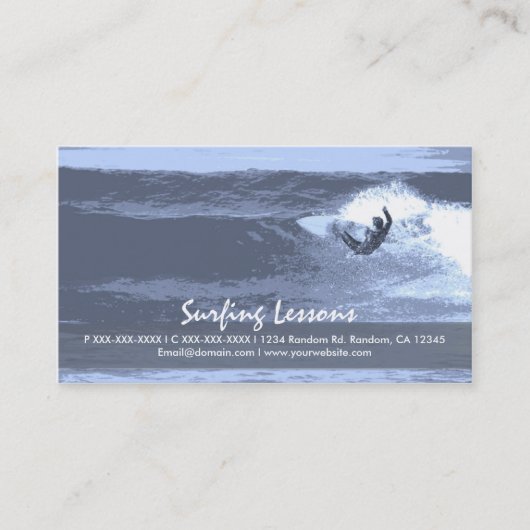 Surflessen blauw aanpasbare visitekaartjes (Voorkant)