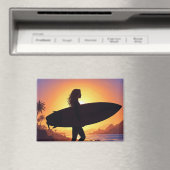 Surfmeisje op het strand magneet (Insitu (Vaatwasser))
