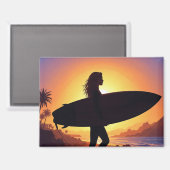 Surfmeisje op het strand magneet (Voorkant / Achterkant)