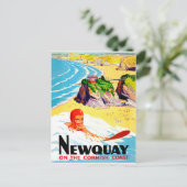 Surfmeisje op het strand van Newquay, Cornwall, vi Briefkaart (Staand voorkant)