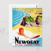 Surfmeisje op het strand van Newquay, Cornwall, vi Briefkaart (Voorkant / Achterkant)