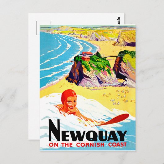 Surfmeisje op het strand van Newquay, Cornwall, vi Briefkaart (Voorkant / Achterkant)