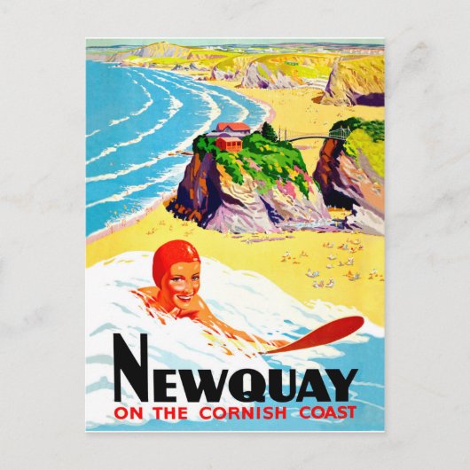 Surfmeisje op het strand van Newquay, Cornwall, vi Briefkaart (Voorkant)