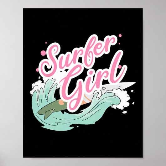 Surfmeisje surfen poster (Voorkant)