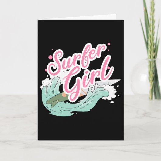 Surfmeisje surft kaart (Voorkant)