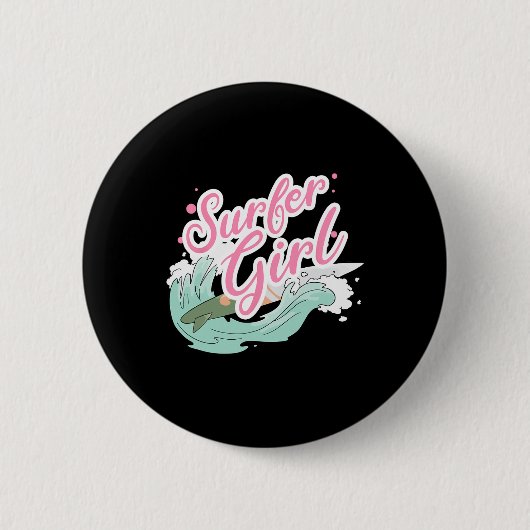 Surfmeisje surft  ronde button 5,7 cm (Voorkant)