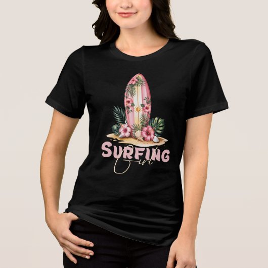 Surfmeisje, zomerstrand Tri-Blend shirt (Voorkant)