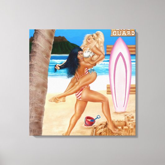 SURFMEISJES VECHTEN CANVAS AFDRUK (Voorkant)