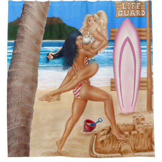 SURFMEISJES VECHTEN DOUCHEGORDIJN (Voorkant)