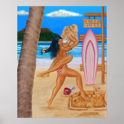 SURFMEISJES VECHTEN POSTER (Voorkant)