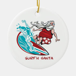 Surf'n Santa Keramisch Ornament