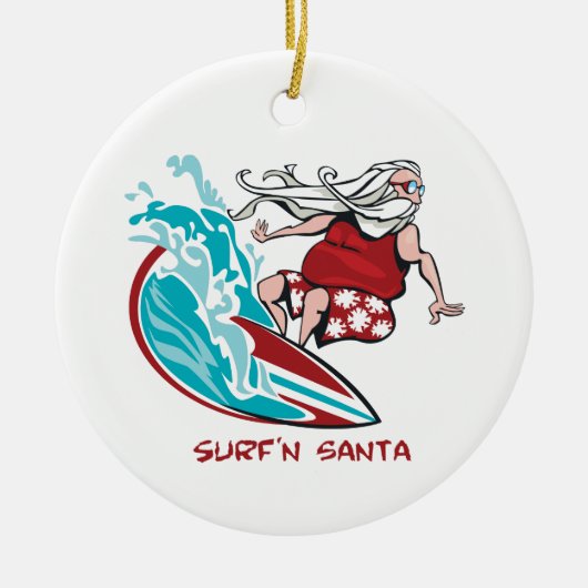 Surf'n Santa Keramisch Ornament (Voorkant)