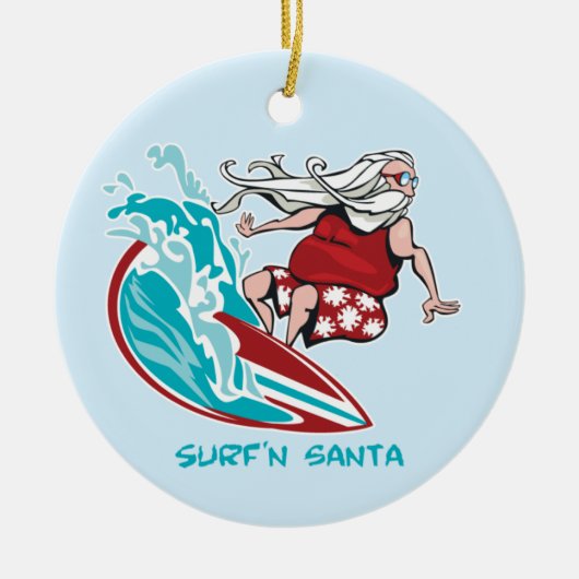 Surf'n Santa Keramisch Ornament (Voorkant)
