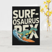 Surfosaurus Rex Grappige Surfende Dinosaurus Kaart (Gele Bloem)