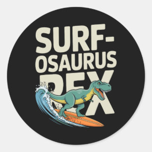 Surfosaurus Rex Grappige Surfende Dinosaurus  Ronde Sticker