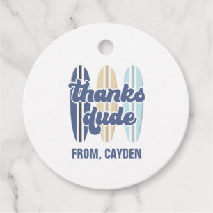 Surfplank bedankt gastheer strand verjaardag favor bedankjes labels