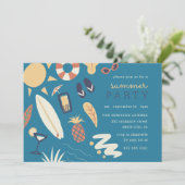 Surfplank en zon | Handgetekende zomerverjaardagsf Kaart (Staand voorkant)