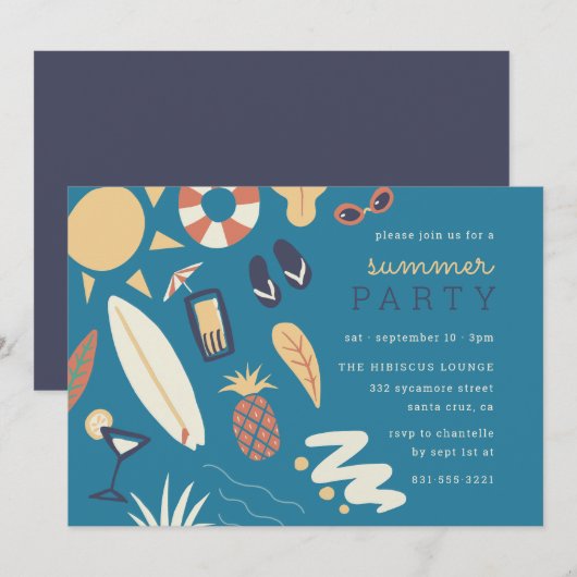 Surfplank en zon | Handgetekende zomerverjaardagsf Kaart (Voorkant / Achterkant)